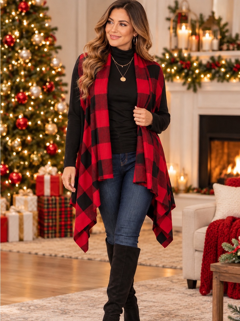 torrid Red & Black Buffalo Plaid Open-Front Cardigan